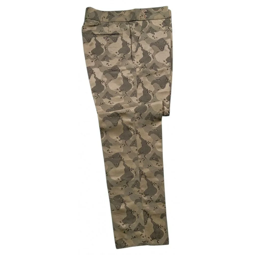 Mens 36 Gurkha Pants Tan Brown Camo Cotton Jacquard Flat Front Straight Trousers